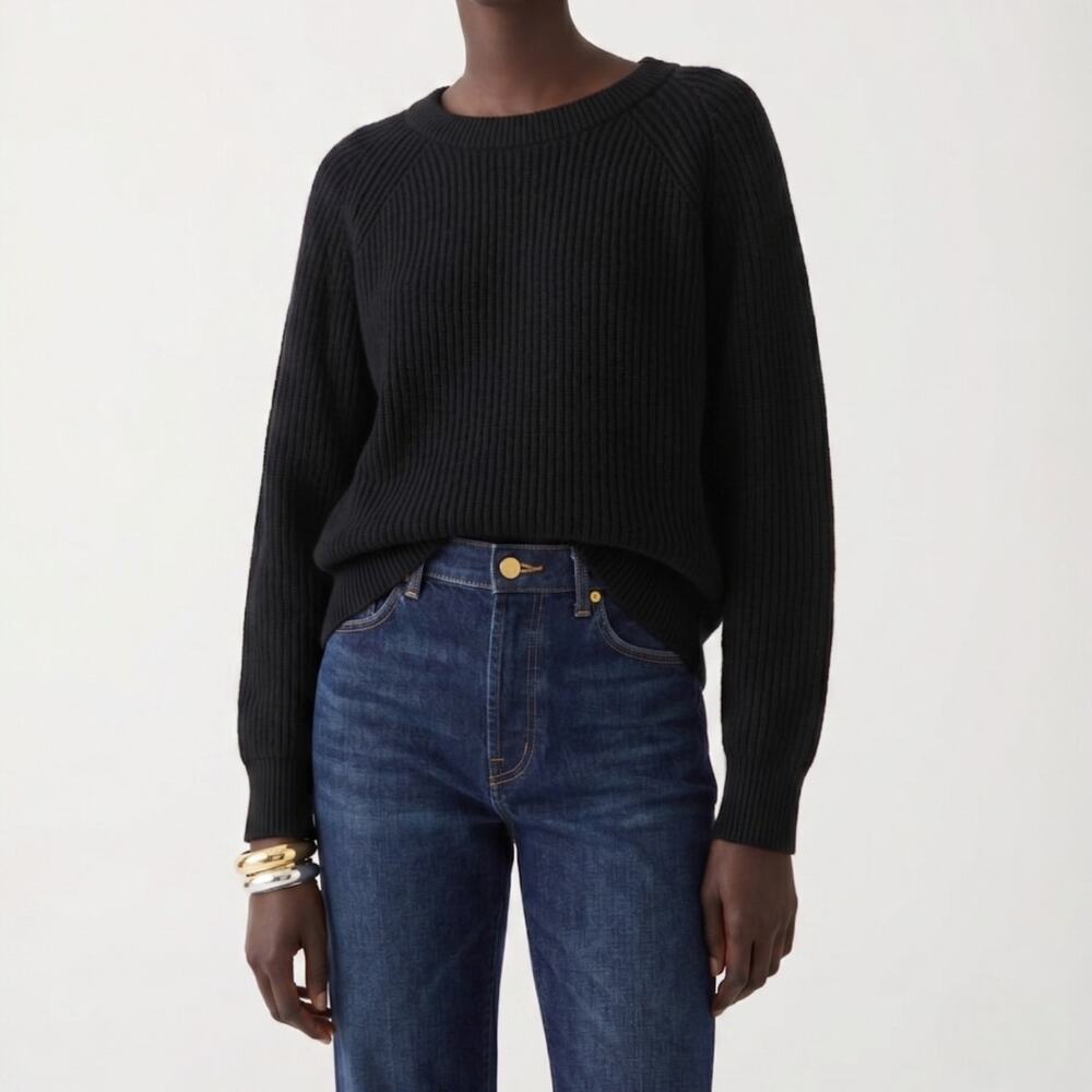 J.Crew Ribbed Cashmere Oversized Crewneck Sweater Black Size XS